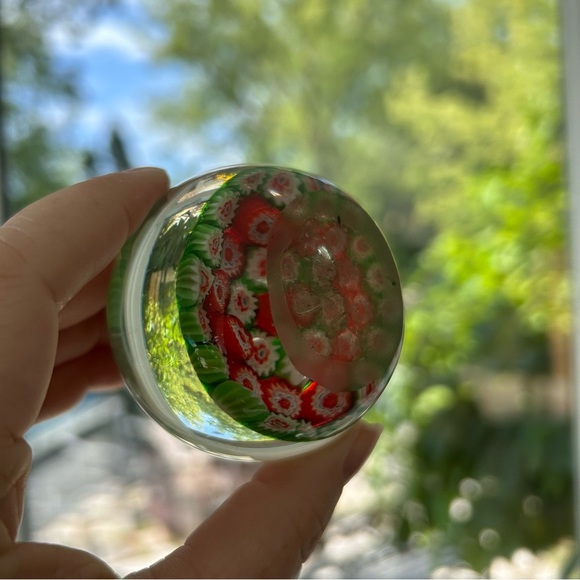 Millefiori Red Green White Italian Style Art Glass Paperweight 2 in - Picture 7 of 8